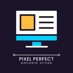 Sticker - Website for business pixel perfect RGB color icon for dark theme. Goods and services online. Marketplace. Simple filled line drawing on night mode background. Editable stroke. Poppins font used