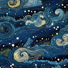 An abstract style night sky pattern with stars and waves Generative Ai