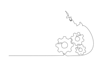 Poster - Animated self drawing of continuous line draw Arabian businessman jumping over big gears. Male manager developing new business idea. Operation working system factory. Full length single line animation