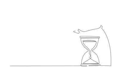 Poster - Self drawing animation of single one line draw Arabian businessman jump over hourglass. Working culture with time schedule. Business project deadline efficiency. Continuous line. Full length animated