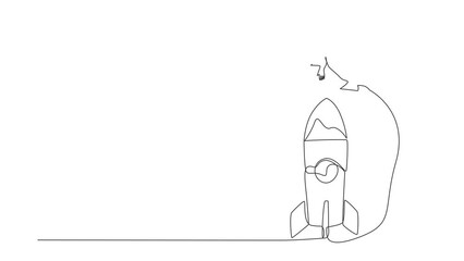 Poster - Self drawing animation of single line draw Arabian businessman jumping over rocket. Starting business project concept. Launching innovative marketing idea. Continuous line draw. Full length animated