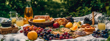 Picnic Basket Overflowing With Delicious Food. Generative Ai,