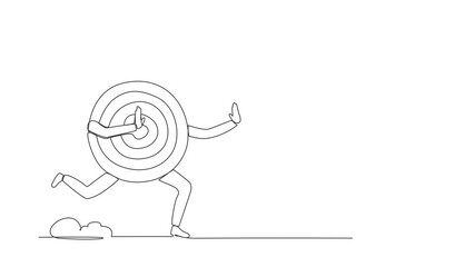 Poster - animated self drawing of continuous line draw stressed businessman being chased by archery bullseye 