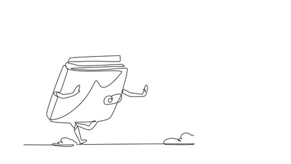 Poster - Animated self drawing of continuous line draw businesswoman being chased by wallet. Female worker losing money, wasteful spending, gone money. Minimalist metaphor. Full length single line animation