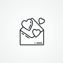 Envelope With Heart Line Icon. Love Message Line Icon. Love Letter Mail Line Icon.