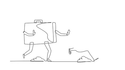 Poster - animated self drawing of continuous line draw scared businesswoman being chased by briefcase. female