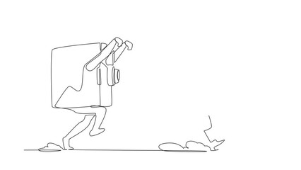 Poster - self drawing animation of single line draw arab businesswoman being chased by safe deposit box. mana