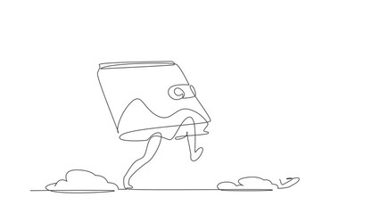 Poster - animated self drawing of continuous one line draw arab businesswoman being chased by wallet. female 