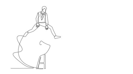 Poster - animated self drawing of continuous line draw businessman jumping on archery bull's eye target. aspi
