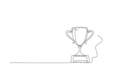 Poster - Self drawing animation of single line draw businessman jumping over trophy. Victory, winning prize or trophy, challenge or succeed in business competition. Continuous line draw. Full length animated