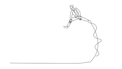 Poster - self drawing animation of single line draw businessman jumping over light bulb. business transformat