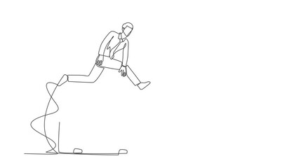 Poster - animated self drawing of continuous one line draw businessman jumping over big briefcase. success to