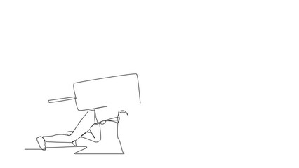Poster - Animated self drawing of continuous one line draw businesswoman prepare to start running with firework. Advantage to boost fast career or business to win competition. Full length single line animation