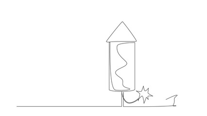 Poster - Self drawing animation of single line draw Arab businessman launching firework rocket. Business, boost investment profit, increase growth or economic boom. Continuous line draw. Full length animated