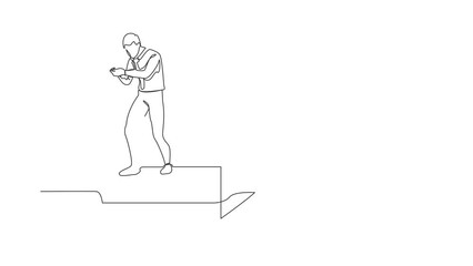 Poster - Animated self drawing of continuous line draw businessman standing on firework rocket trying to set it on fire to growth career track. Agility innovation for success. Full length single line animation