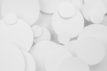 Poster - White abstract background of fly paper circles pattern of different size, perspective, top view, backdrop for advertising, design, card, poster, flyer, text in elegant soft light modern urban style.