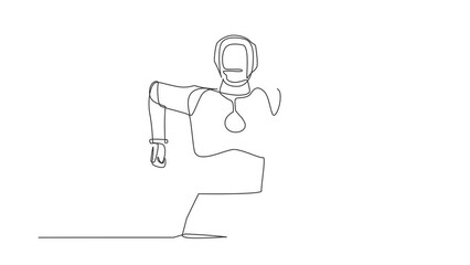 Poster - Animated self drawing of continuous line draw robot standing with angry gesture. Emotional in rage. Feeling anger. Humanoid cybernetic organism. Robotic development. Full length single line animation