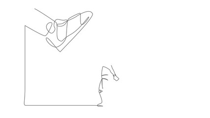 Poster - Animated self drawing of continuous line draw robot speaking with megaphone under giant shoe. Boot of army machine stepping on robot. Robotic artificial intelligence. Full length one line animation