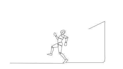 Aufkleber - animated self drawing of continuous line draw robot run away from stomping foot. robot running from 