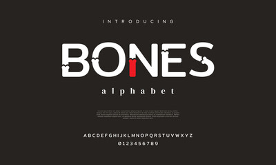 Wall Mural - Abstract bones digital technology logo font alphabet. Minimal modern urban fonts for logo, brand etc. Typography typeface uppercase lowercase and number. vector illustration