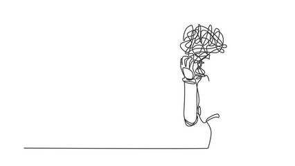 Poster - self drawing animation of single line draw robot with round scribbles instead of head, suffer headac