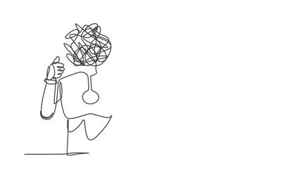 Poster - Animated self drawing of continuous line draw robot with round scribbles instead of head. Confused robot showing thumb up. Deal, like, agree. Artificial intelligence. Full length single line animation