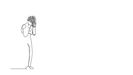 Poster - Animated self drawing of continuous line draw robot with round scribbles instead of head. Distressed robot hand on head, overwork, suffer headache. Future technology. Full length one line animation