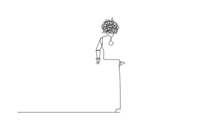 Poster - Animated self drawing of continuous line draw robot with round scribbles instead of head. Robot with pocket turned outward. Bankrupt. Robotic artificial intelligence. Full length single line animation