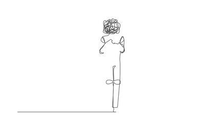 Poster - Self drawing animation of single one line draw robot with round scribbles instead of head, standing with crossing fingers forming x. Say no. Humanoid robot. Continuous line draw. Full length animated