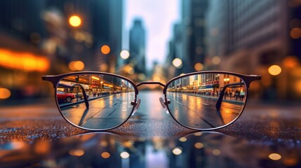 Wall Mural - Glasses make the world around you brighter, blurry background, ai