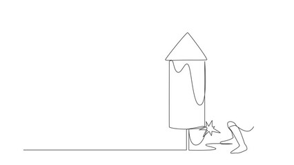 Poster - self drawing animation of single one line draw robot launching firework rocket. grow tech business, 