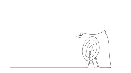 Poster - Animated self drawing of continuous line draw Arab businessman jumping on archery bullseye target. Accuracy in target. Motivation working hard. Advancement in career. Full length single line animation
