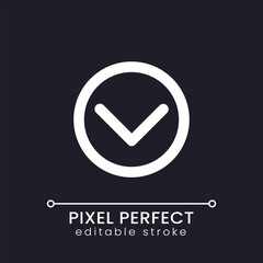 Poster - Downward direction button pixel perfect white linear ui icon for dark theme. Download button. Vector line pictogram. Isolated user interface symbol for night mode. Editable stroke. Poppins font used