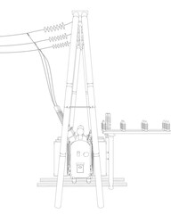 Poster - outline electric transformer substation. power grid substation - vector illustration. electrical sub