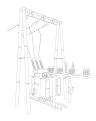 Poster - outline electric transformer substation. power grid substation - vector illustration. electrical sub