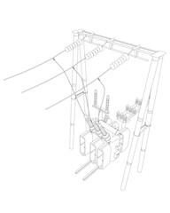 Poster - outline electric transformer substation. power grid substation - vector illustration. electrical sub
