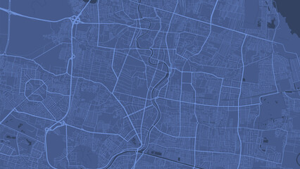 background surabaya map, indonesia, blue city poster. vector map with roads and water. widescreen pr