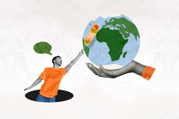 collage photo image picture of funky guy washing tidy dust from earth sphere planet pollution isolat