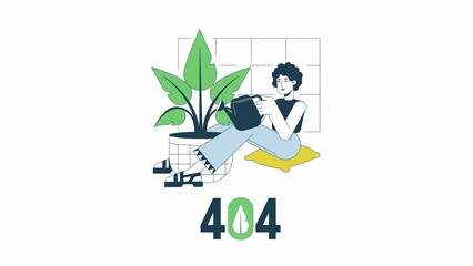 Fototapete - watering plant 404 error animation. gardening houseplant. empty state 4k video concept footage with 