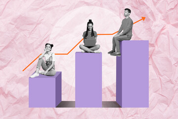 Poster - Sketch artwork picture collage of three people colleagues workers dream professional growth boss position isolated on drawing background