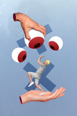 Leinwandbilder - Photo collage artwork of shocked guy denying weird eyes look alcohol isolated creative background