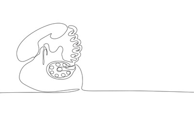 Fototapete - Continuous one line drawing old phone. Telephone vector hand drawn silhouette clipart. Sketch isolated on white background