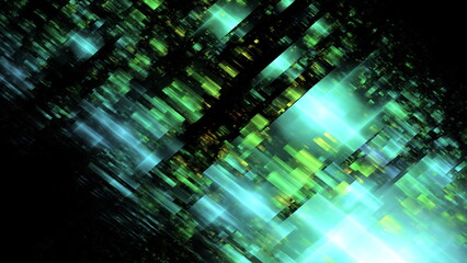 Poster - Abstract circuits and glow squares, luminous 3d objects, tilt-shift lenses, richly detailed backgrounds, symmetrical chaos, webcore. 3d render