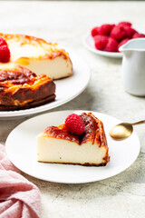 Canvas Print - Homemade Basque burnt cheesecake, San Sebastian cake. Close-up. Vertical image.