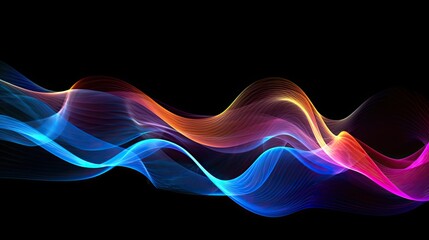 Wall Mural - A Wave of Flowing Energy - Abstract Futuristic Digital Design with Vibrant Colours Isolated on Black Background. Generative AI