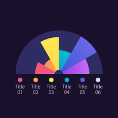 Poster - Half pie infographic chart design template for dark theme. Economic sectors. Five slices. Editable arc infochart with different segments. Visual data presentation. Myriad Pro-Bold, Regular fonts used
