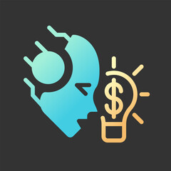 Sticker - AI makes money gradient glyph icon with lineart for dark theme. Machine learning in financial process. Algorithmic trading. Isolated color vector illustration for night mode. Solid linear pictogram