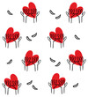 Seamless pattern with rising up hand holding big red heart. Romantic background for Valentines holiday.