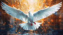 A White Dove Flies And To Symbolise The Holy Spirit And Pentecost. Generative AI
