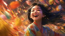 A Vibrant Image Of An Oriental Girl Participating In A Festive Celebration, Her Colorful Attire And Joyful Expression Capturing The Spirit Of Cultural Festivities Generative AI